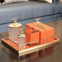Love horse Orange storage set household coffee table super fiber leather tissue box tray remote control desktop light luxury decoration