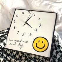 NQBLAFZ cream wind clock simple fashion smiling face living room wall clock square home mute bedroom wall hanging
