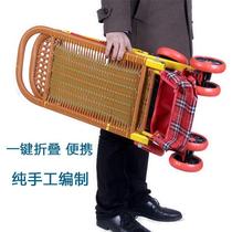 Baby bamboo and rattan cart light summer imitation rattan baby trolley can lie down folding bamboo rattan chair childrens trolley