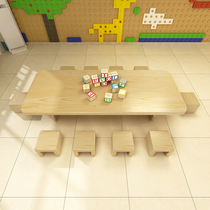 Kindergarten solid wood table and chairs Children pine wood table suit Early teaching and drawing eating study class table and chairs baby table