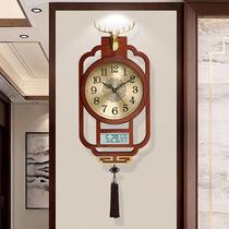 New Chinese wall clock living room home wooden Chinese style clock simple perpetual calendar silent clock creative quartz clock