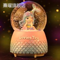 Crystal ball music box music box rotating mermaid princess girls children girl birthday gift Christmas ornaments