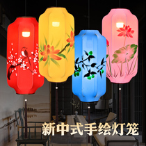 Chinese Cloth Art Hand-painted Vase Lantern Restaurant Tea Building Aisle Creative Winter Melon Long Pendant Luminaire Red Lantern Custom