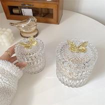Pick up night ins wind transparent glass gold butterfly jar jewelry jewelry cotton swab storage box embossed European-style storage