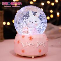 Cute little rabbit music box crystal ball snowflake ball music box to send boys and girls girl heart birthday gift