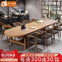 Oval Solid Wood Large Board Meeting Table Strip Table Industrial Wind Large Table Log Long Table Office Dining Table And Chairs Combination