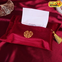 Wedding Xi Calligraphy Paper Draw Box Chinese Festive Cloth Art Paper Towels Wedding Red Wedding room Tissue Bag Crammy