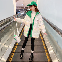 Girls cotton-padded winter clothes Western style 2022 new thickening childrens wear bright down padded jackets mid-length disposable cotton-padded jackets