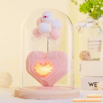 diy building blocks Seven New Years Day birthday gift girls heart gift box Rose bouquet swing piece assembled toy