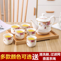 Ceramic tea set wedding gift heat-resistant teapot tea cup water cup send bamboo tray home office European tea set