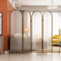 Nordic tempered Changhong glass screen foldable mobile dining room Living room floor-to-ceiling decoration free of perforation Wrought iron partition