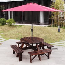 Outdoor Outdoor Patio Balcony Open Air Embalming Solid Wood Table And Chairs Casual Tea Beach Umbrella Rain Water Waterproof Composition