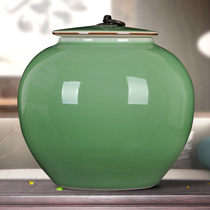 Jingdezhen ceramics new Chinese round bean green tea storage pot candy pot living room home decoration ornaments