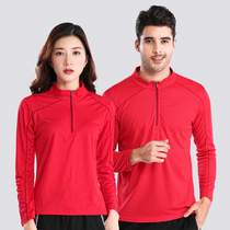Mens long sleeve quick-drying T-shirt womens hiking big red plus size stretch climbing sweat-absorbing shirt couple quick-drying clothes