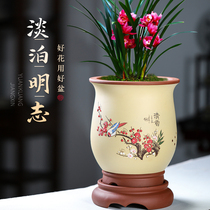 宜兴兰花盆紫砂盆粗陶简约多肉植物菖蒲桌面绿植陶瓷大兰花盆