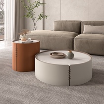 Saddle leather rock plate size round tea table small apartment living room modern simple landing minimalist luxury matching self-contained