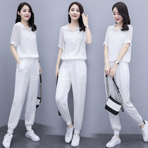 Ice Silk Snowspun Suit Women 2022 Summer Dress New Fashion Foreign Air Weight Reduction Advanced Senses Casual Short Sleeves Two Sets