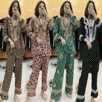 (Net red explosion pajamas two-piece set) 2021 autumn new foreign style loose thin vneck long sleeve home wear