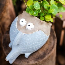 Huahan big-mouth fish flower pot cement decoration ornaments balcony garden planting fleshy green plant hanging gift creativity