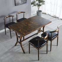  Retro fast food table and chair combination Horn chair Coffee milk tea shop Breakfast snack bar BARBECUE noodle restaurant table rectangular
