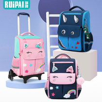 Pull Rod schoolbag female primary school students 1-3-6 grade children large capacity waterproof climbable building light silent wheel trolley case