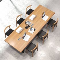 Solid wood conference table long table simple modern large board Workbench log desk computer desk negotiation table and chair combination