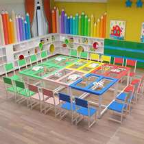 Primary School students kindergarten color desks and chairs remedial class student training table manual painting art tempered glass table