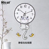Cute tail wagging cat wall clock creative cartoon kindergarten living room bedroom childrens room mute swing fashion clock
