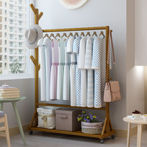 Bedroom living room hanging simple hanger household clothes folding solid wood storage rack floor bamboo coat rack