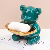 Light luxury violent bear soap box ceramic bathroom home creative storage rack cartoon soap soap soap dish Nordic cute