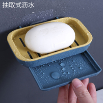 Creative Nordic double drawer drain soap box suction cup wall-mounted soap box toilet non-perforated soap box