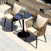 Outdoor table and table combined villa plastic wood embalming waterproof sunscreen Rattan Weave Red Casual Chair Outdoor Patio Table And Chairs
