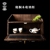 Rongshantang Teacup rack dustproof storage cabinet Solid wood display household shelf Small antique rack Tea cabinet Tea set accessories