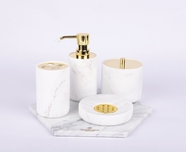 Nordic light luxury metal natural marble bathroom four-piece cotton kit toothbrush bucket hand sanitizer bucket soap box