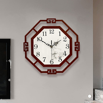 New Chinese wall clock Living room simple mute quartz clock Household creative wood decoration Chinese style fashion clock hanging watch