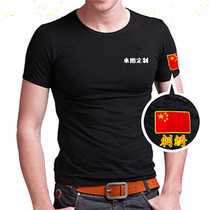 Embroidered flag Black special soldier T-shirt male military uniform military fan uniform physical training T-shirt short-sleeved T-shirt tactical vest
