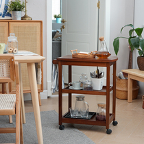 Solid wood dining car three-layer tea car mobile food side trolley household kitchen rack restaurant wine cake cart