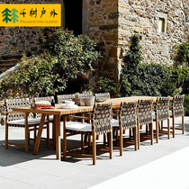Outdoor Table Chairs Balcony Patio Courtyard Combination Furniture Waterproof Open-air Casual Rattan Chair Designer Villa Garden Solid Wood Table