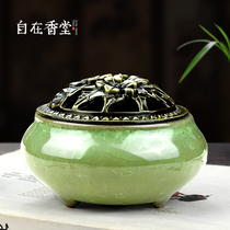Free Xiangtang ceramic pan incense burner indoor household tea ceremony for Buddha creative incense burner Longquan celadon Tower stove