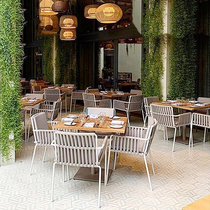 Rope choreography outdoor table and chairs patio Nordic rattan chairs Balcony Rattan room Outdoor Net Red Coffee Hall Open-air Casual Chair