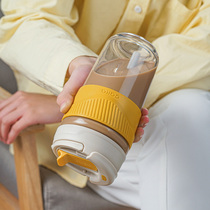 CAKA tea card glass women's cup portable milk tea cup with straw bubble net red cute double drink coffee cup men