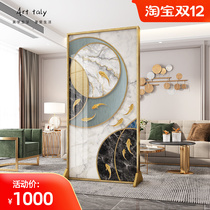 European-style entry to the door to the partition of the living room light luxury metal glass screen simple modern Chinese style nine fish gathering wealth