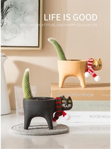 Creative cute cat tail flower pot ceramic personality cartoon animal simple meat monkey tail Post cactus flower pot
