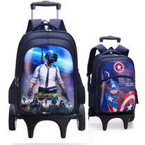 Childrens drawbar schoolbag Boys Primary School schoolbag 1-3-5 grade mute climbing stairs to reduce the burden of 6-12 boys