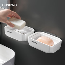Double soap box suction cup wall-mounted non-hole Nordic creative drain toilet rack household soap box