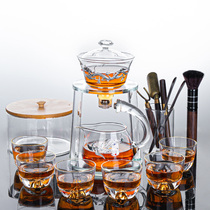 Silver-encrusted glass automatic tea set set Household heat-resistant lazy tea artifact Kung Fu tea cup magnetic teapot small set