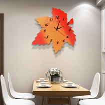 Maple leaf wall clock living room mute creative electronic clock personality home wall watch bedroom pastoral art decorative wall clock