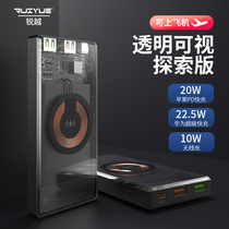RUIYUE Sharpening Official Flagship Store High Face Value Wireless Transparent Fuselage Charging Bao Ultra-thin Small Portable 10000 MAh Large Capacity Flash Charging PD Fast Charging High-end Thin Black Tech