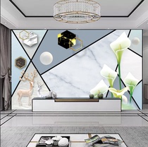 Modern minimalist TV background wall paper 8d geometric living room film and television 5d wall painting wall cloth atmospheric Nordic style