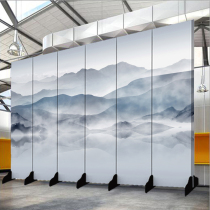 New Chinese screen partition fashion living room entrance ink landscape folding beauty guzheng room tea restaurant background wall